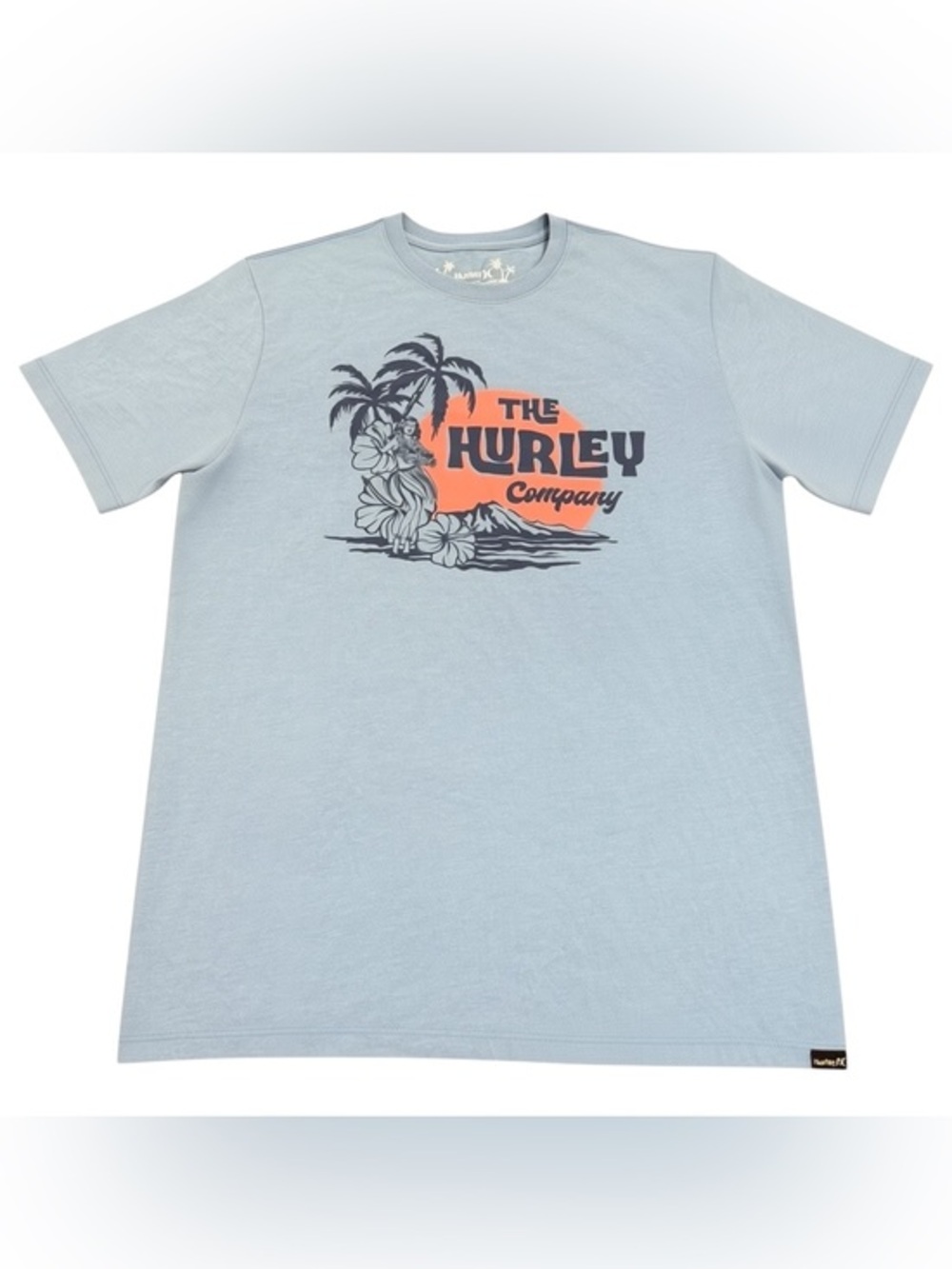 Hurley Light Blue Short Sleeve Tee with Orange Palm Graphic